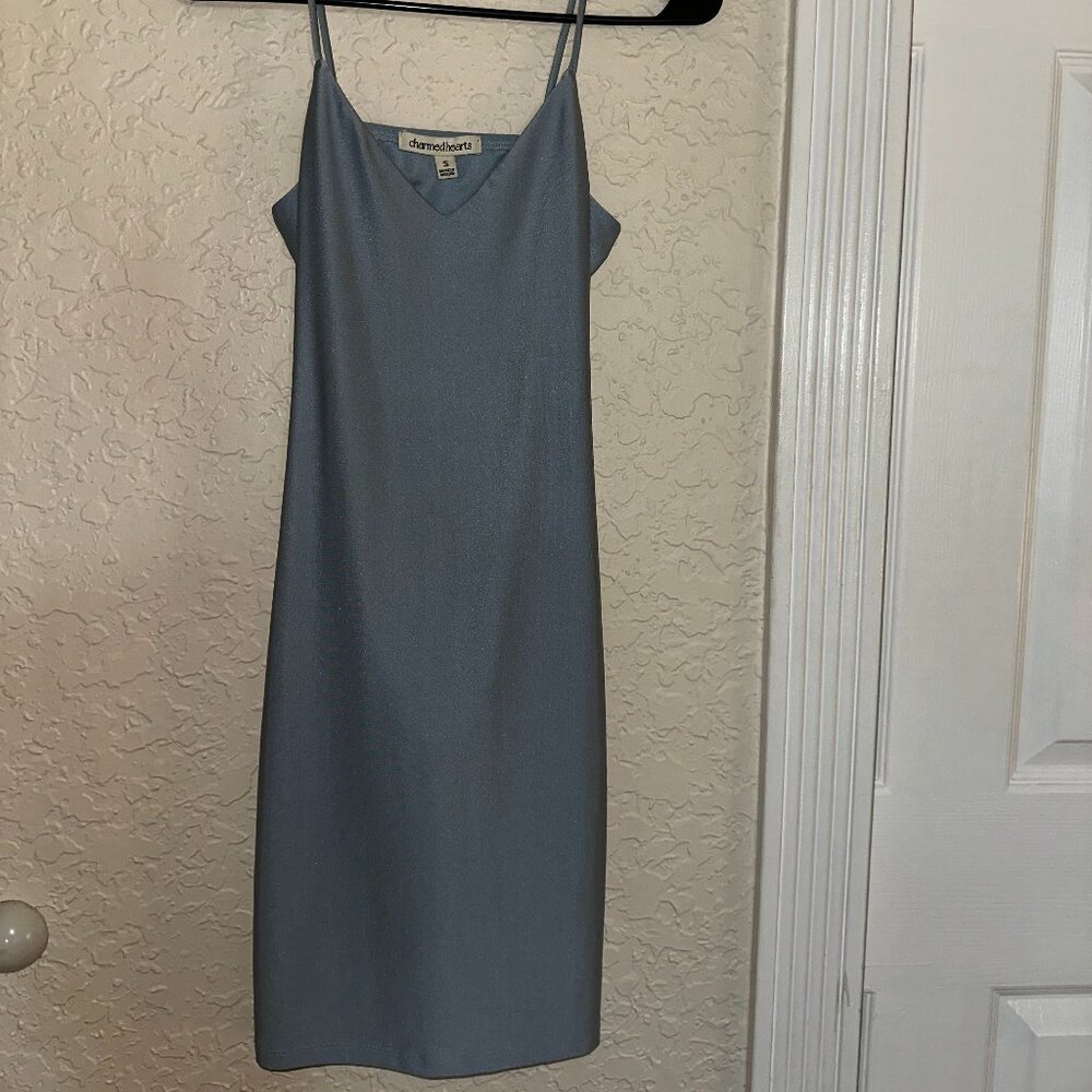 Light Blue Metallic Mini Dress